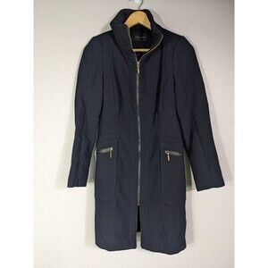 Zara Basic Long Sleeve Mock Neck Full Zip Wool Blend Long Jacket Women’s Size M